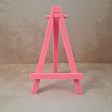 Load image into Gallery viewer, Mini easels for artworks and paintings in Hot Pink, Rustic Brown, Natural Pine and Glittery Gold