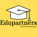 A white motar hat set on a yellow background saying Edupartners We know education.